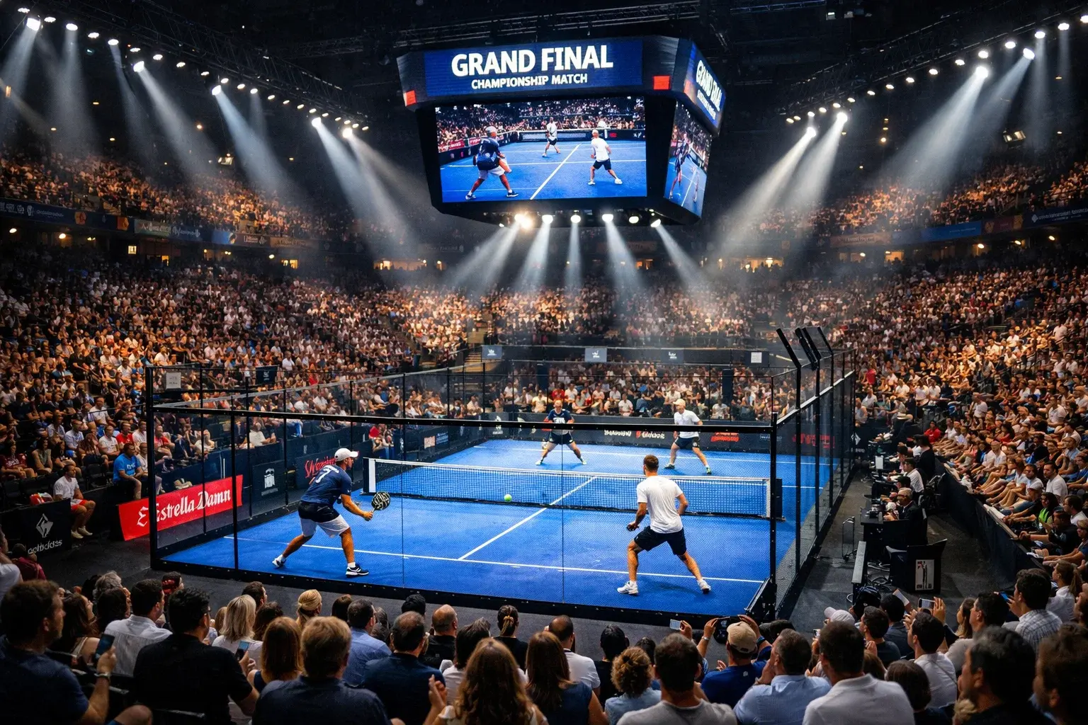 Final de torneo Major de pádel con pista central llena de espectadores