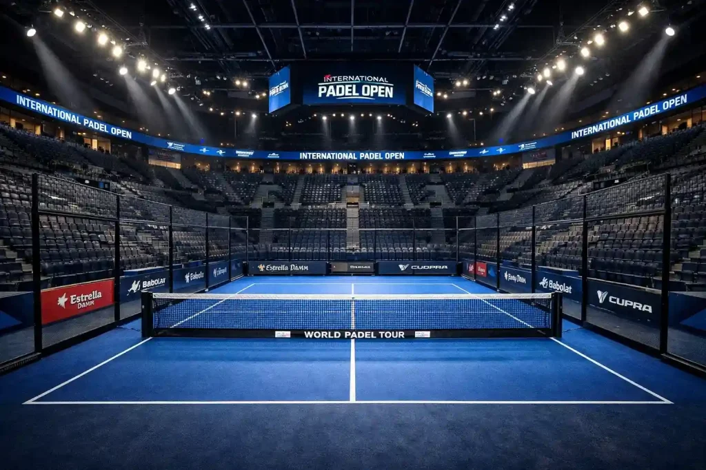 Arena de pádel profesional preparada para torneo internacional