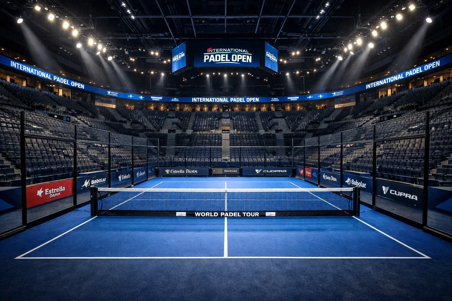 Arena de pádel profesional preparada para torneo internacional
